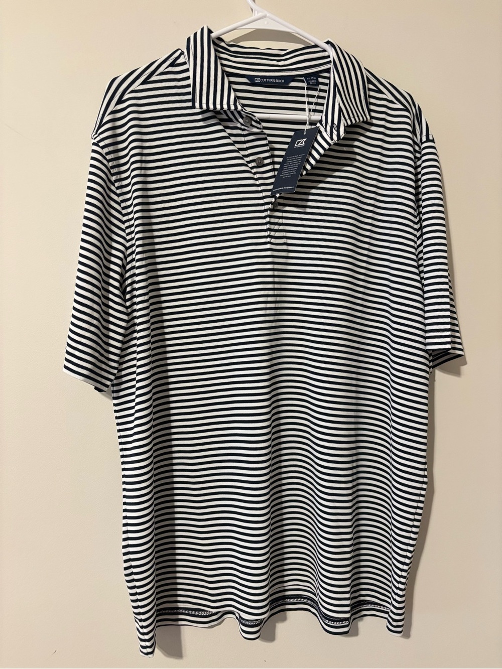 Cutter & Buck Navy and White Striped Polo Mens Size XL